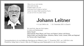 Traueranzeige von Johann Leitner von Allgäuer Zeitung,Kempten