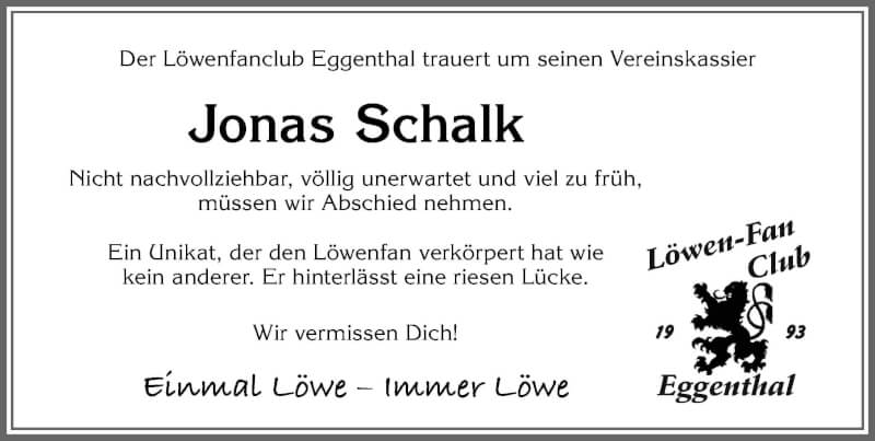  Traueranzeige für Jonas Schalk vom 13.11.2021 aus Allgäuer Zeitung, Kaufbeuren/Buchloe