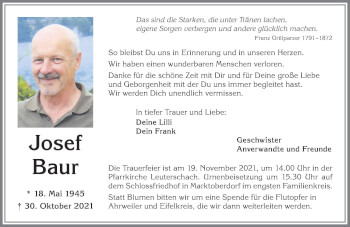 Traueranzeige von Josef Baur von Allgäuer Zeitung, Marktoberdorf