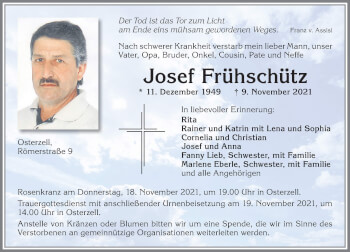 Traueranzeige von Josef Frühschütz von Allgäuer Zeitung