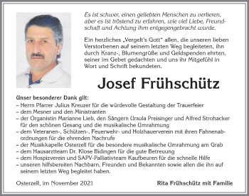 Traueranzeige von Josef Frühschütz von Allgäuer Zeitung, Kaufbeuren/Buchloe