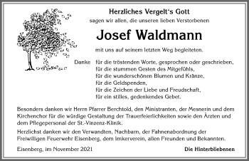 Traueranzeige von Josef Waldmann von Allgäuer Zeitung, Füssen