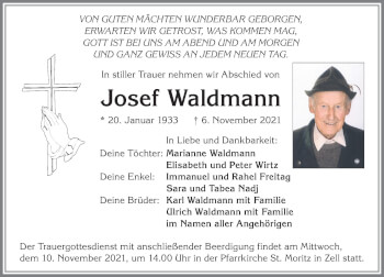 Traueranzeige von Josef Waldmann von Allgäuer Zeitung, Füssen