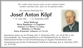 Traueranzeige von Josef Anton Köpf von Allgäuer Zeitung, Marktoberdorf