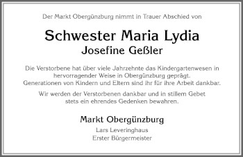 Traueranzeige von Josefine Geßler von Allgäuer Zeitung, Marktoberdorf