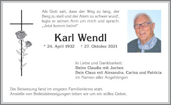 Traueranzeige von Karl Wendl von Allgäuer Anzeigeblatt