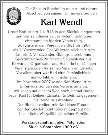Traueranzeige von Karl Wendl von Allgäuer Anzeigeblatt
