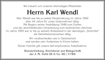 Traueranzeige von Karl Wendl von Allgäuer Anzeigeblatt