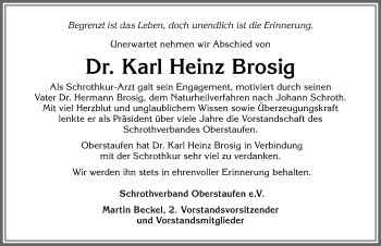 Traueranzeige von Karl Heinz Brosig von Allgäuer Anzeigeblatt