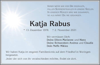 Traueranzeige von Katja Rabus von Memminger Zeitung