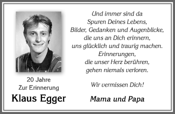 Traueranzeige von Klaus Egger von Allgäuer Zeitung, Füssen