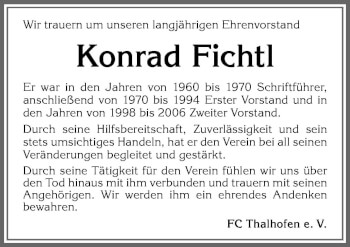 Traueranzeige von Konrad Fichtl von Allgäuer Zeitung, Marktoberdorf