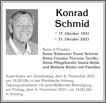 Traueranzeige von Konrad Schmid von Allgäuer Zeitung, Marktoberdorf