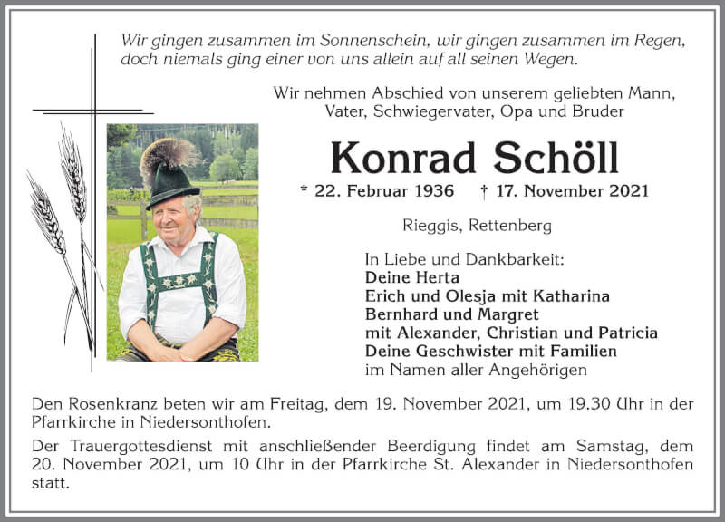  Traueranzeige für Konrad Schöll vom 18.11.2021 aus Allgäuer Zeitung