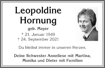 Traueranzeige von Leopoldine Hornung von Allgäuer Zeitung,Kempten