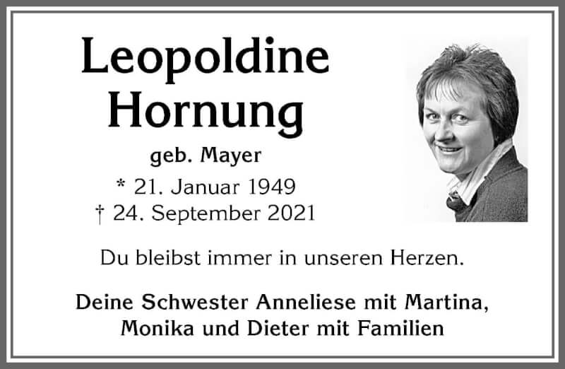  Traueranzeige für Leopoldine Hornung vom 13.11.2021 aus Allgäuer Zeitung,Kempten