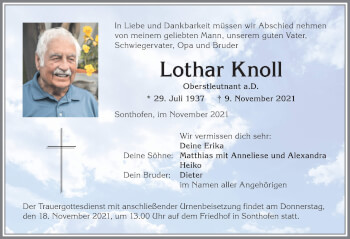 Traueranzeige von Lothar Knoll von Allgäuer Anzeigeblatt