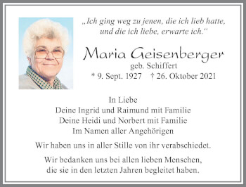 Traueranzeige von Maria Geisenberger von Allgäuer Zeitung, Füssen