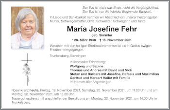 Traueranzeige von Maria Josefine Fehr von Memminger Zeitung