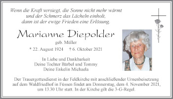 Traueranzeige von Marianne Diepolder von Allgäuer Zeitung, Füssen
