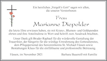 Traueranzeige von Marianne Diepolder von Allgäuer Zeitung, Füssen