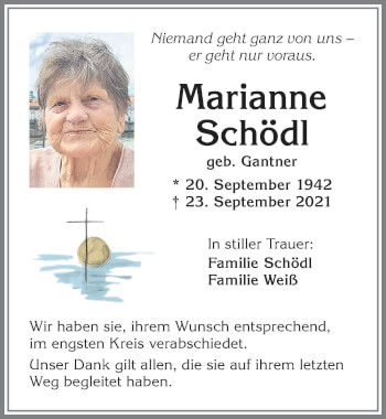 Traueranzeige von Marianne Schödl von Allgäuer Zeitung, Marktoberdorf
