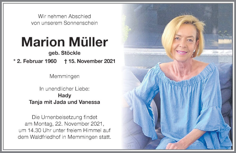  Traueranzeige für Marion Müller vom 19.11.2021 aus Memminger Zeitung