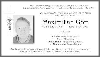 Traueranzeige von Maximilian Gött von Allgäuer Zeitung, Füssen