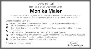 Traueranzeige von Monika Maier von Memminger Zeitung
