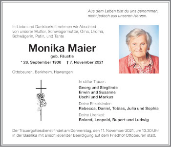 Traueranzeige von Monika Maier von Memminger Zeitung