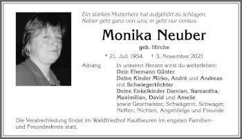 Traueranzeige von Monika Neuber von Allgäuer Zeitung, Marktoberdorf