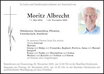 Traueranzeige von Moritz Albrecht von Memminger Zeitung