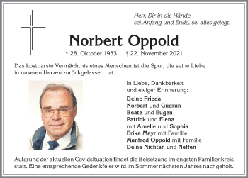 Traueranzeige von Norbert Oppold von Allgäuer Zeitung,Kempten