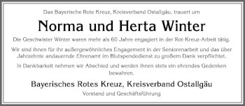 Traueranzeige von Norma Winter von Allgäuer Zeitung, Füssen