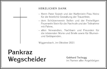 Traueranzeige von Pankraz Wegscheider von Allgäuer Anzeigeblatt
