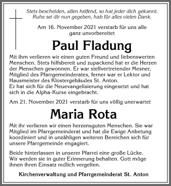 Traueranzeige von Paul Fladung von Allgäuer Zeitung,Kempten
