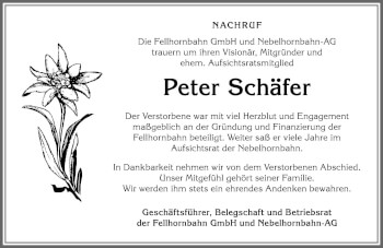 Traueranzeige von Peter Schäfer von Allgäuer Anzeigeblatt