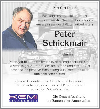 Traueranzeige von Peter Schickmair von Allgäuer Zeitung,Kempten
