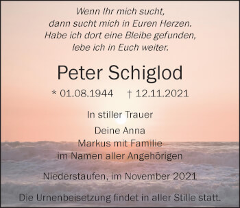 Traueranzeige von Peter Schiglod von Der Westallgäuer