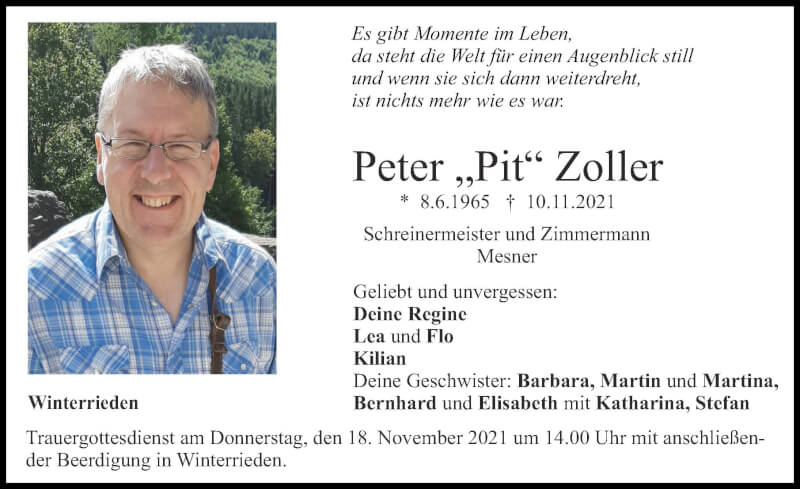  Traueranzeige für Peter  Zoller vom 15.11.2021 aus Allgäuer Zeitung