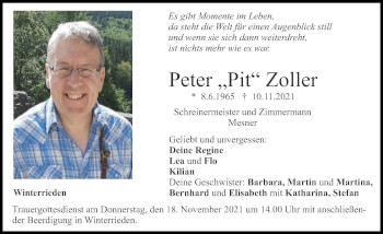 Traueranzeige von Peter  Zoller von Allgäuer Zeitung