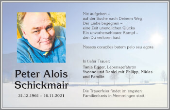 Traueranzeige von Peter Alois Schickmair von Allgäuer Zeitung