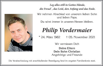 Traueranzeige von Philip Vordermaier von Allgäuer Zeitung, Kaufbeuren/Buchloe