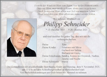 Traueranzeige von Philipp Schneider von Allgäuer Zeitung, Marktoberdorf