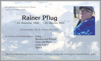 Traueranzeige von Rainer Pflug von Allgäuer Anzeigeblatt