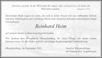 Traueranzeige von Reinhard Heim von Allgäuer Zeitung, Marktoberdorf