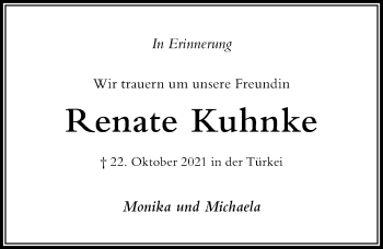 Traueranzeige von Renate Kuhnke von Der Westallgäuer