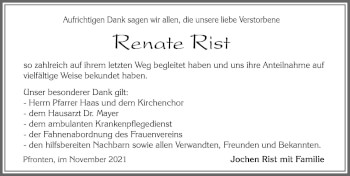 Traueranzeige von Renate Rist von Allgäuer Zeitung, Füssen