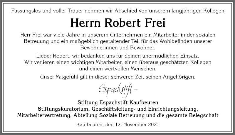  Traueranzeige für Robert Frei vom 15.11.2021 aus Allgäuer Zeitung