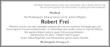 Traueranzeige von Robert Frei von Allgäuer Zeitung, Marktoberdorf